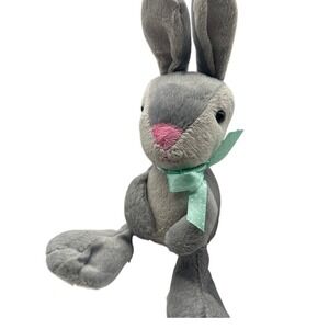 Animal Adventure Gray Bunny Rabbit Plush Stuffed Animal Mint Green Bow